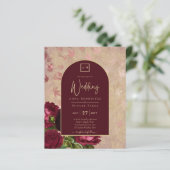 Oude botanische dieprode rozen trouw gouden tekst (Staand voorkant)