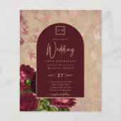 Oude botanische dieprode rozen trouw gouden tekst (Voorkant)