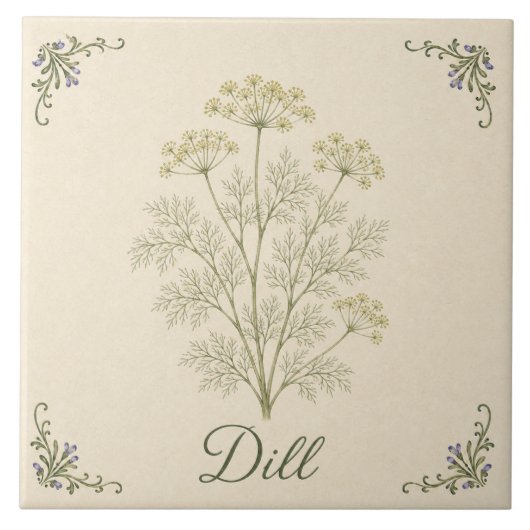 Oude botanische dille keuken kruidentuin tegeltje (Voorkant)