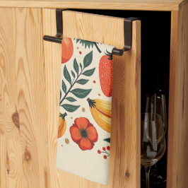Oude botanische fruit oogst volkskunst theedoek