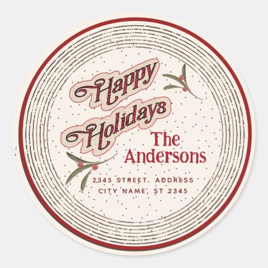 Oude botanische hulst Kerst- en Nieuwjaarswensen  Ronde Sticker (Voorkant)