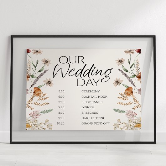 Oude botanische kleine bloemige trouwschema poster