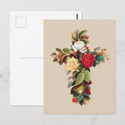 Oude botanische kruis van rozen religieuze kunst briefkaart (Voorkant / Achterkant)
