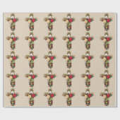 Oude botanische kruis van rozen religieuze kunst cadeaupapier (Vlak)