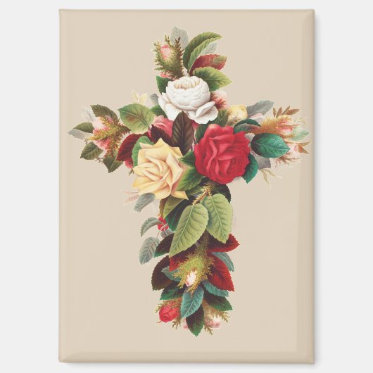 Oude botanische kruis van rozen religieuze kunst magneet (Voorkant)