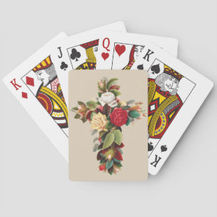 Oude botanische kruis van rozen religieuze kunst pokerkaarten