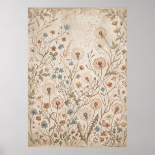 Oude botanische printposter van wilde bloemen poster