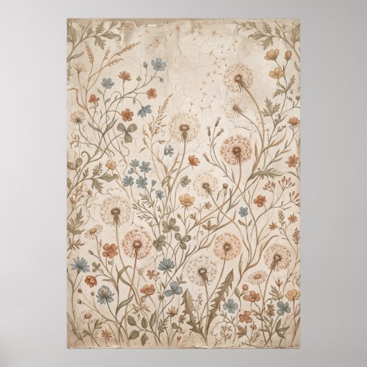 Oude botanische printposter van wilde bloemen poster (Voorkant)