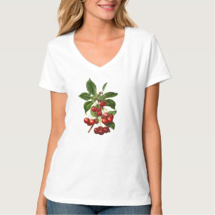 Oude botanische rode kersenprint t-shirt