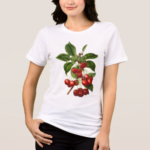 Oude botanische rode kersenprint Tri-Blend shirt