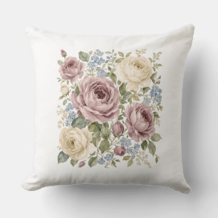 Oude botanische roos en vlinderpatroon throw kussen