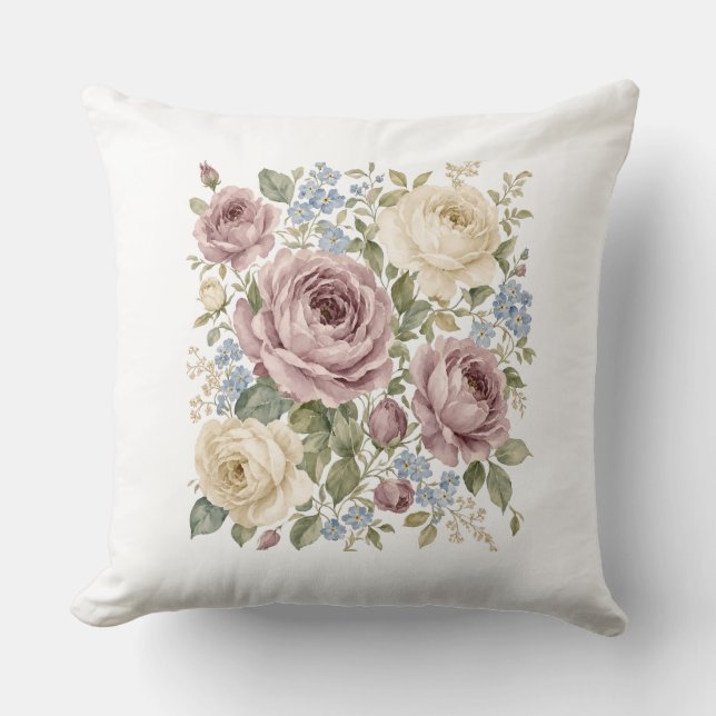 Oude botanische roos en vlinderpatroon throw kussen (Voorkant)