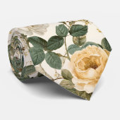 Oude botanische rozen op crème stropdas (Opgerold)
