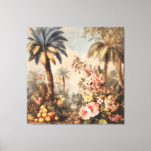 Oude botanische scène met palmen canvas afdruk