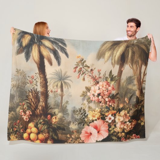 Oude botanische scène met palmen fleece deken (In situ)