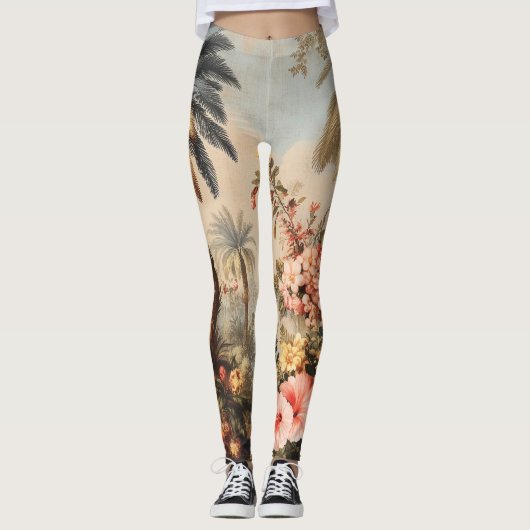Oude botanische scène met palmen leggings (Voorkant)