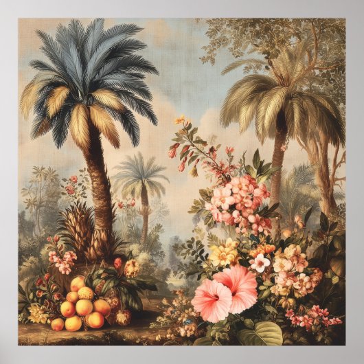 Oude botanische scène met palmen poster (Voorkant)