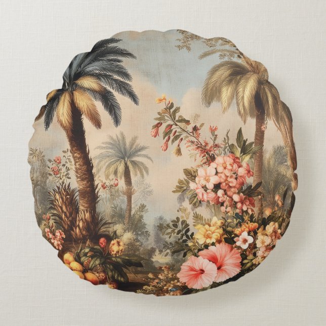 Oude botanische scène met palmen rond kussen (Voorkant)