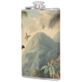 Oude botanische scène van toekans en bloemen heupfles (Links)