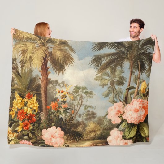 Oude botanische tropische palmen fleece deken (In situ)