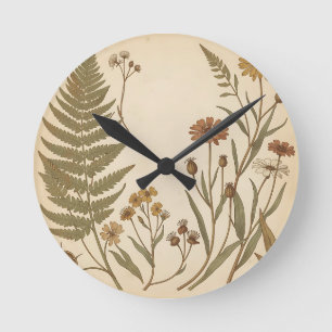 Oude botanische varens wilde bloemen antiek ronde klok