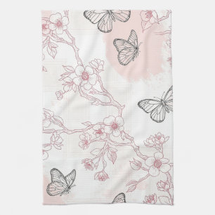 Oude botanische vlinder toile patroon (8) theedoek