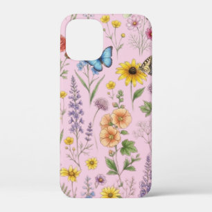 Oude botanische wilde bloem- en vlinderpatroon Case-Mate iPhone case