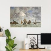 Oude boten op de Maas landschapsschilderij Poster (Thuiskantoor)