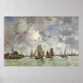 Oude boten op de Maas landschapsschilderij Poster (Voorkant)