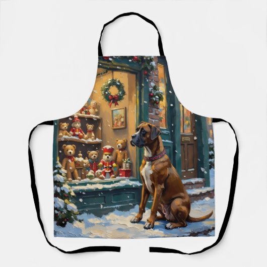 Oude bouvierhond bij kerstspeelgoedwinkelruit schort (Voorkant)