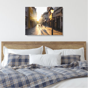 Oude bouwgebouwen Cobblestone Streets Street Lamp Canvas Afdruk
