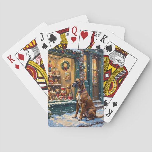 Oude Boxerhond bij Kerstetalagewinkelraam Pokerkaarten (Achterkant)