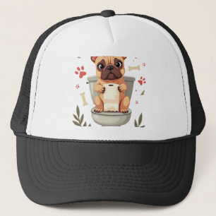 Oude boze Franse Bulldog met toiletpapier Trucker Pet