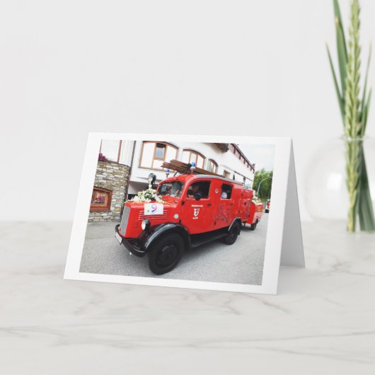 Oude brandweerwagen feestdagen kaart (Voorkant)