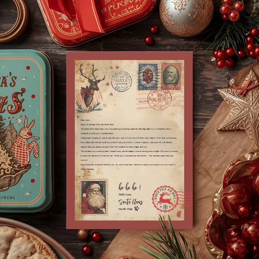 Oude briefsjabloon van Kerstman | Retro Noordpool Kaart