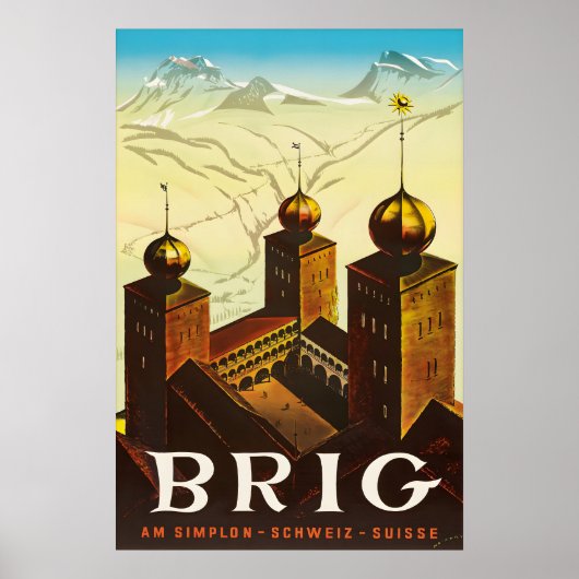 Oude Brig Zwitserland Reisposter Valais Alpen Poster (Voorkant)