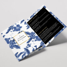 Oude brochure met blauwe en witte bloemmotieven