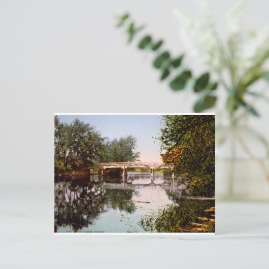 Oude brug over de rivierbedding, Massachusetts. US Briefkaart (Staand voorkant)