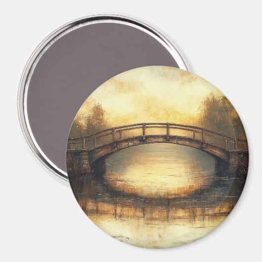 Oude brug over rivier landschapschilderij  magneet (Voorkant / Achterkant)