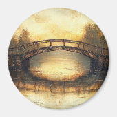 Oude brug over rivier landschapschilderij  magneet (Voorkant)