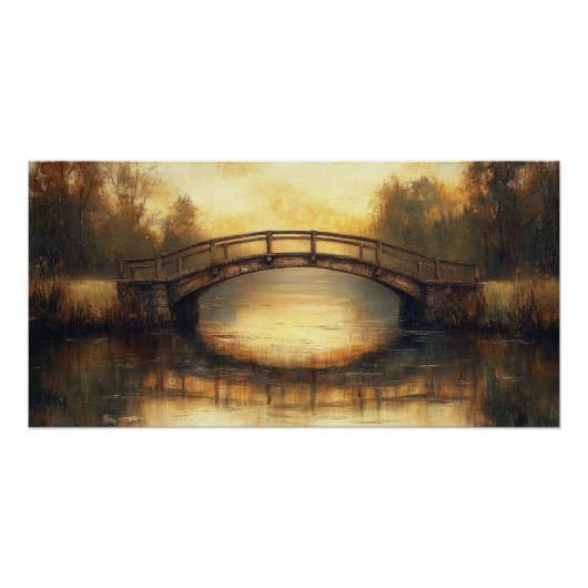 Oude brug over rivier landschapschilderkunst perfect poster (Voorkant)