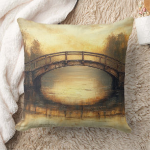 Oude brug over rivier landschapsschilderij  kussen