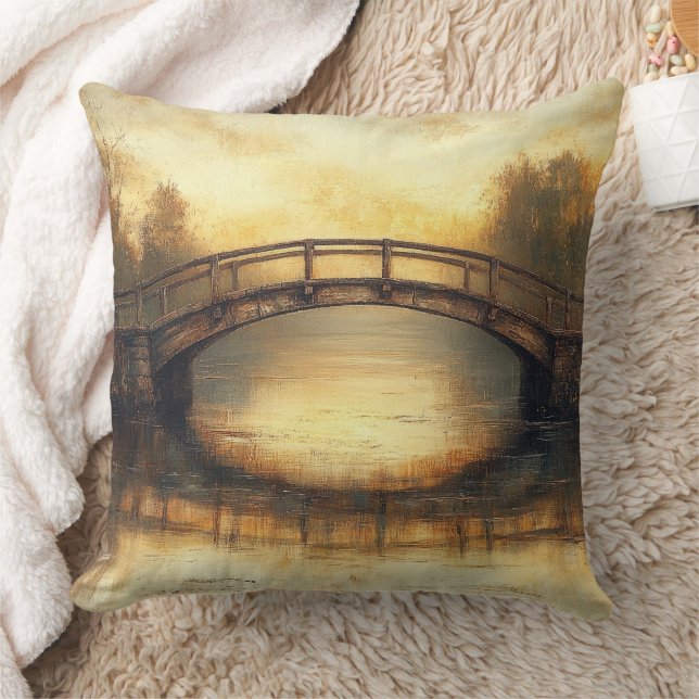 Oude brug over rivier landschapsschilderij  kussen (Deken)