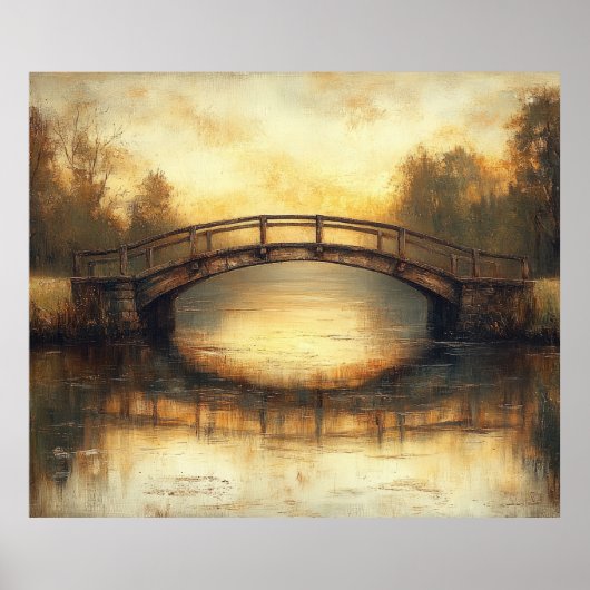 Oude brug over rivier landschapsschilderij poster (Voorkant)
