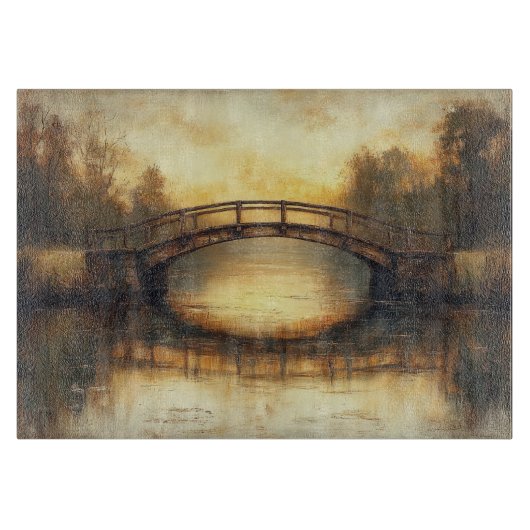Oude brug over rivier landschapsschilderij snijplank (Voorkant)