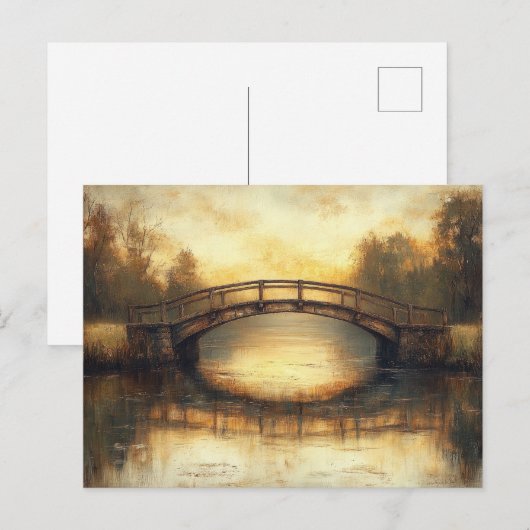 Oude brug over rivier schilderij platteland briefkaart (Voorkant / Achterkant)