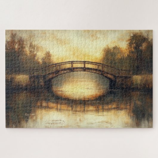 Oude brug over rivier schilderij platteland  legpuzzel (Horizontaal)