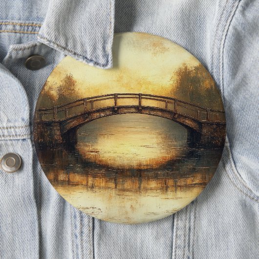Oude brug over rivier schilderij platteland ronde button 6,0 cm (In situ)