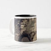 Oude brug tweekleurige koffiemok (Voorkant links)