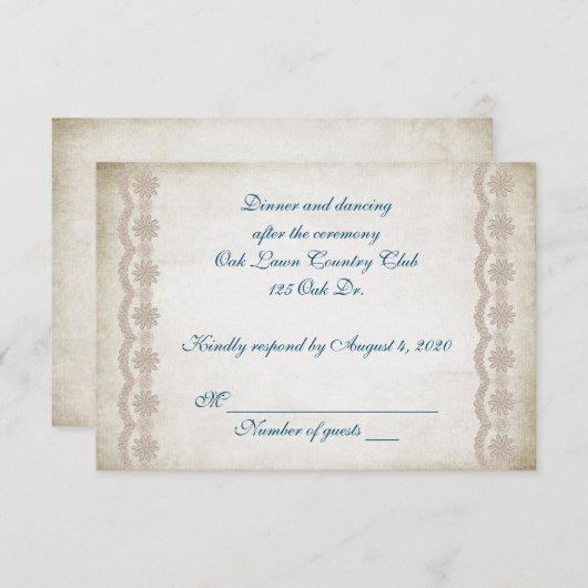 Oude bruiloft RSVP kaartje (Voorkant / Achterkant)